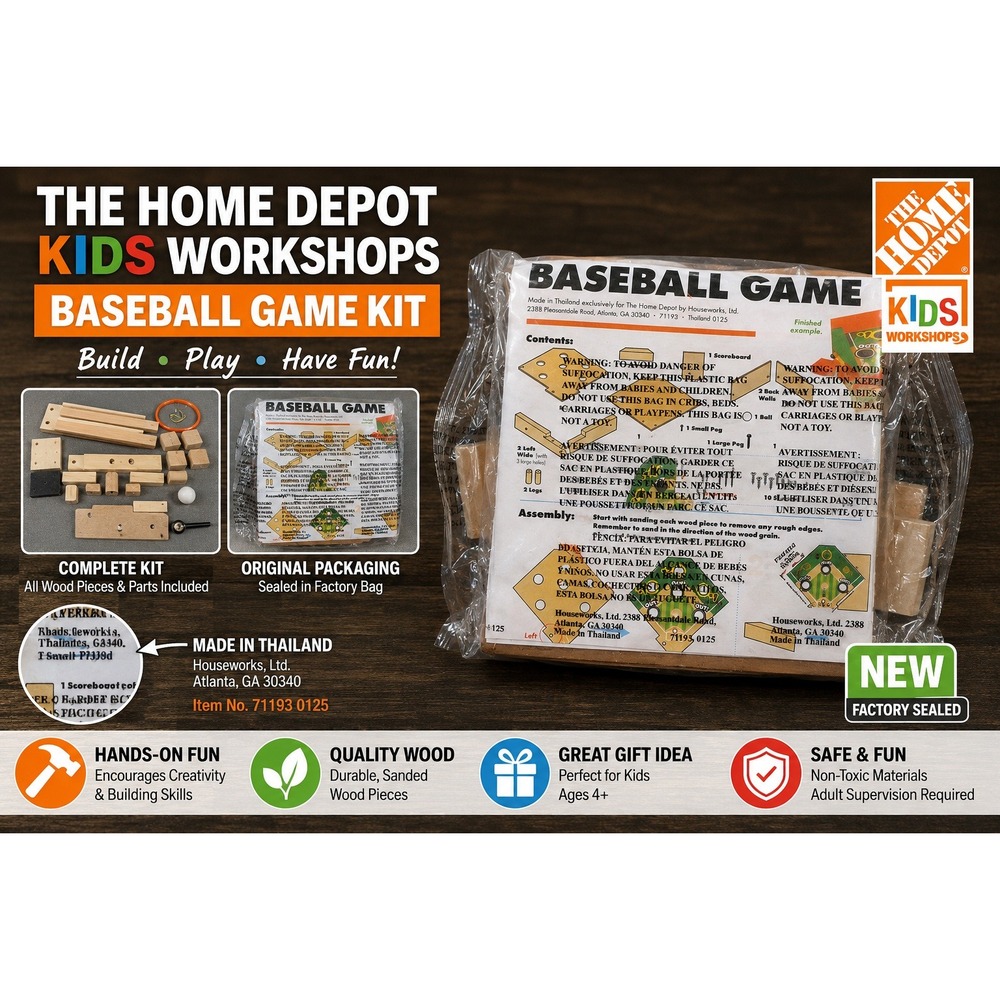 Home Depot Kids Workshop Baseball Game Wood Craft Kit DIY New‎ Sealed Houseworks